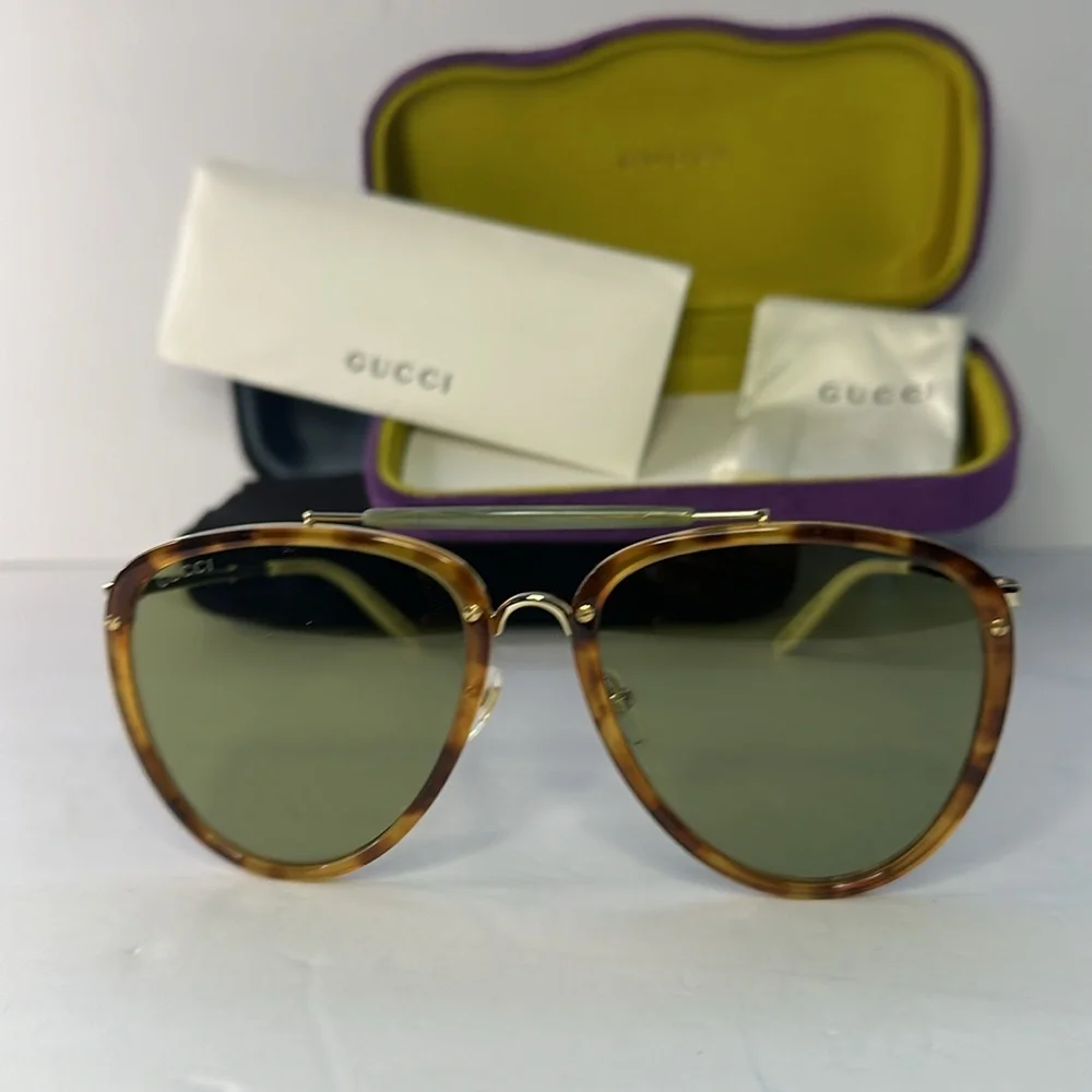 Ship same-day -💯 - New Authentic Gucci Sunglasses GG0672S 003 Havana/Gold/Green